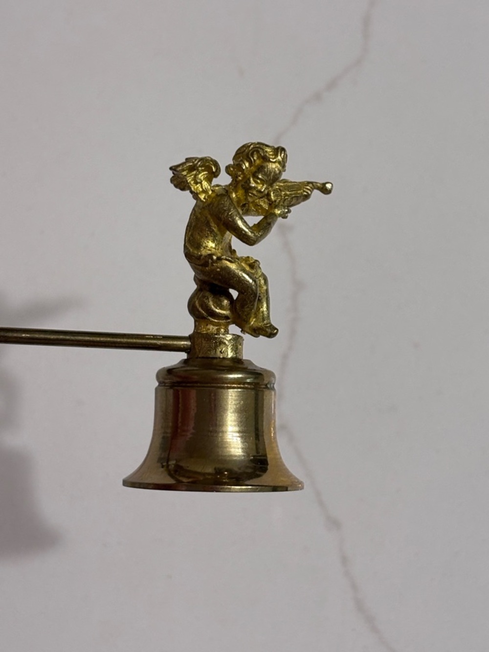 Vintage Brass Cherub (Putti) candle Snuffer approx 9” flame extinguisher